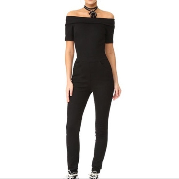 3x1 Off shoulder Black Denim Jumpsuit SZ S